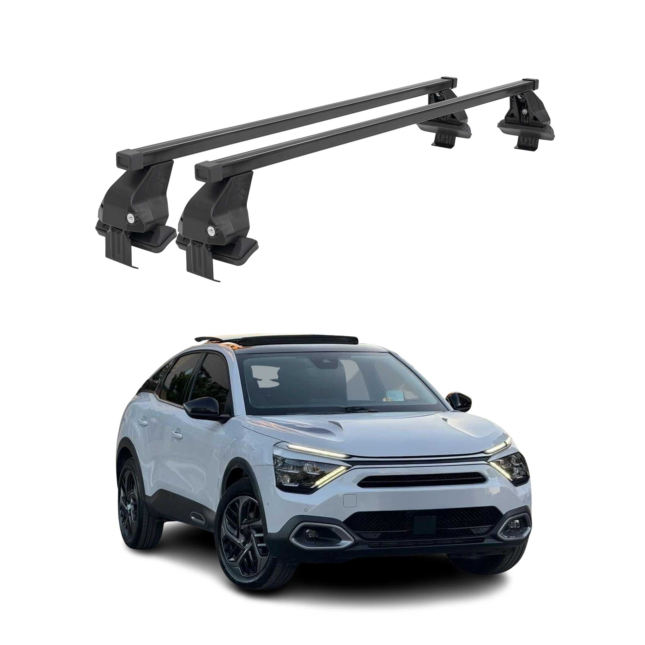 Menabo Barres de toit Transversales pour Citroën C4 mk3 2021-2026 Noir Acier 2x