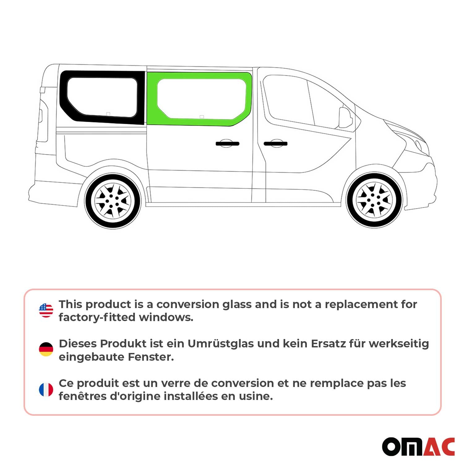 Vitre de Porte pour Nissan Primastar 2014-2024 L1/L2 Avant Droit Verre fixe