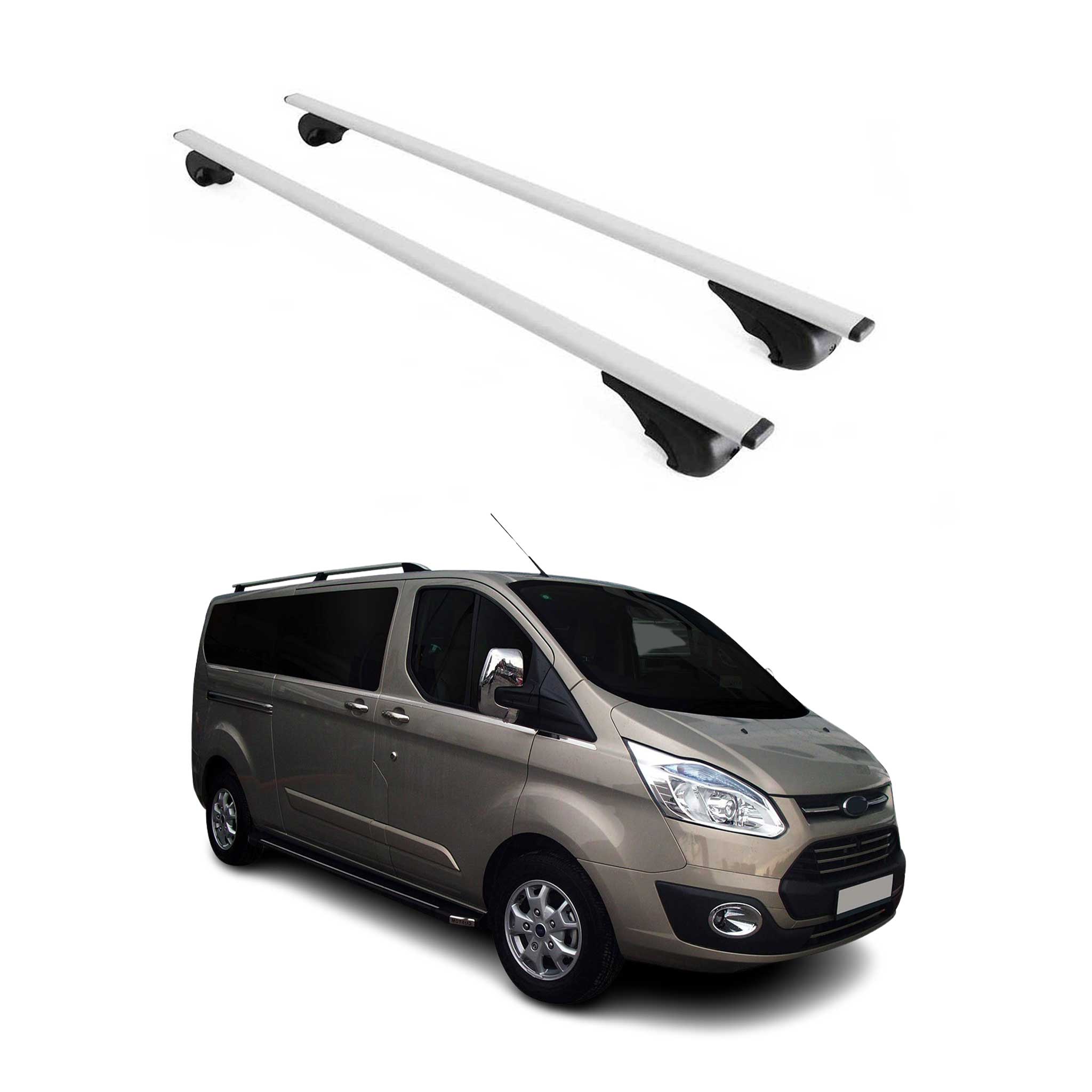 Barres de toit Transversales pour Ford Transit Custom 2012-2024 Fer Argent