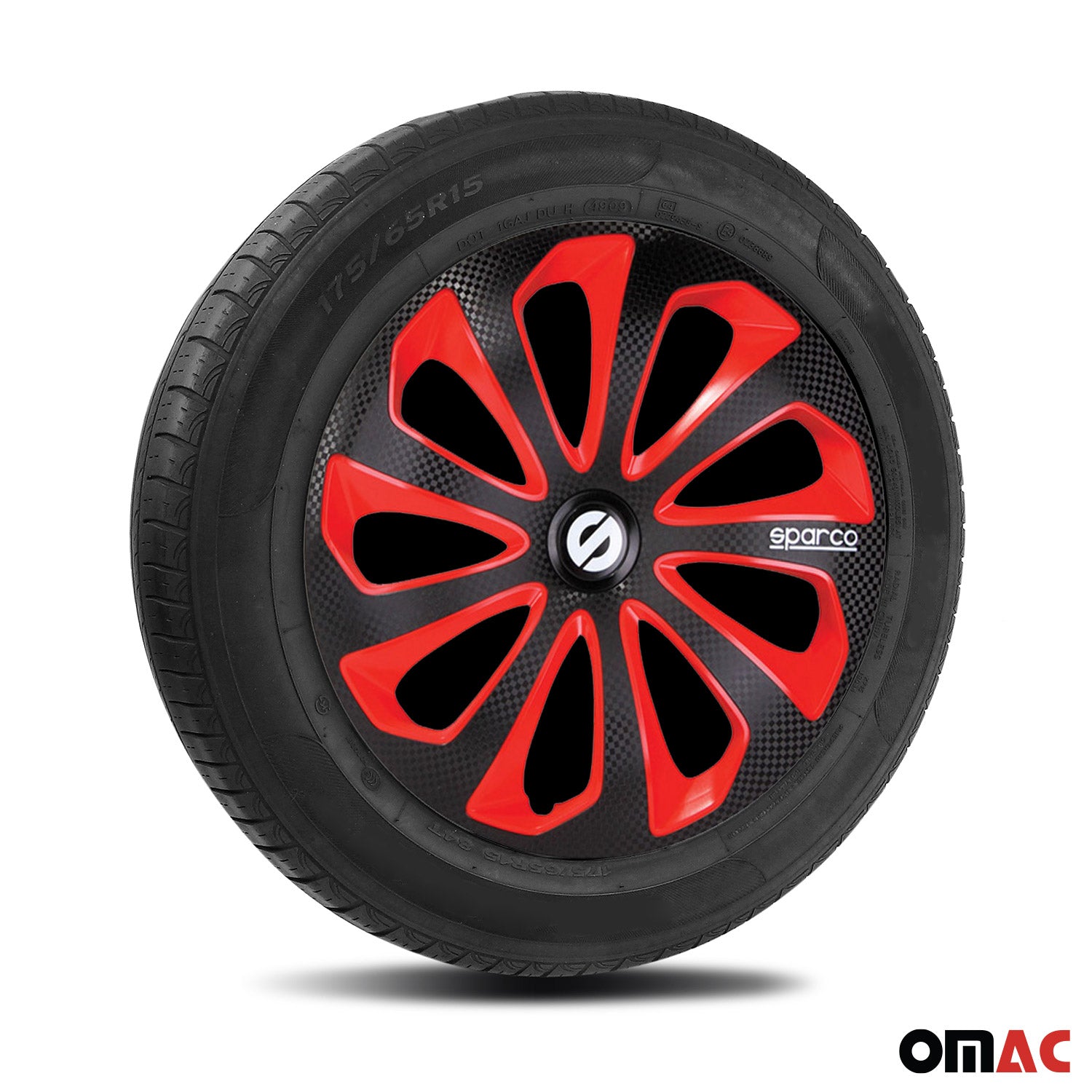 SPARCO Jeu Enjoliveurs de Roues 16 Pouces Rouge Carbone Noir 4Pcs
