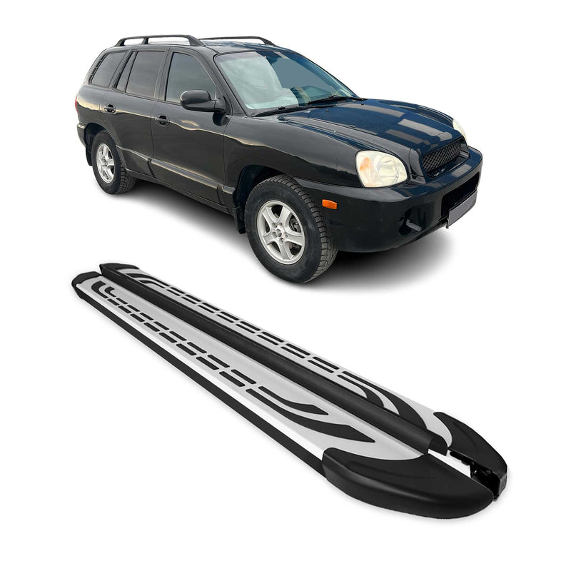 Marchepieds Latéraux pour Hyundai Santa Fe 2000-2006 Aluminium Gris Noir 2Pcs
