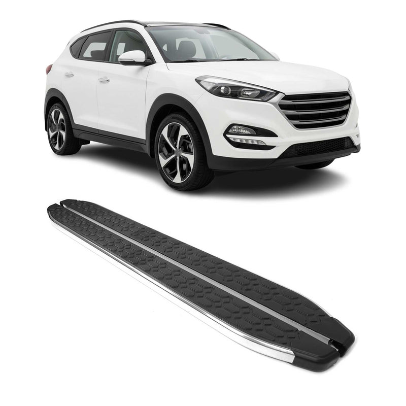 Marchepieds Latéraux pour Hyundai Tucson 2015-2020 inox Brillant Argent Noir 2x