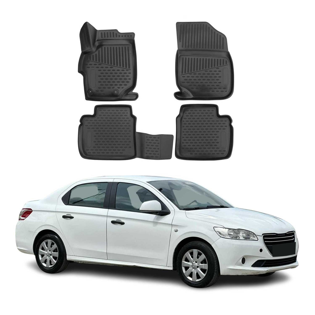 Tapis de sol pour Peugeot 301 2012-2023 en caoutchouc TPE 3D Noir 4Pcs