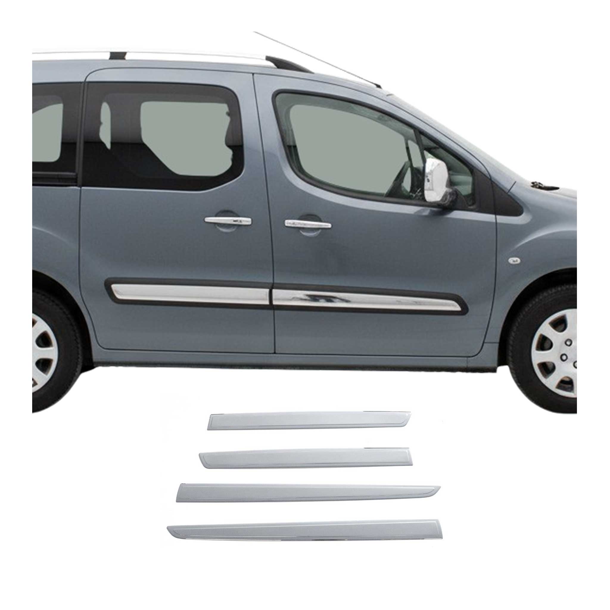 Garniture Baguette de porte latérale pour Peugeot Partner 2008-2018 inox 4Pcs