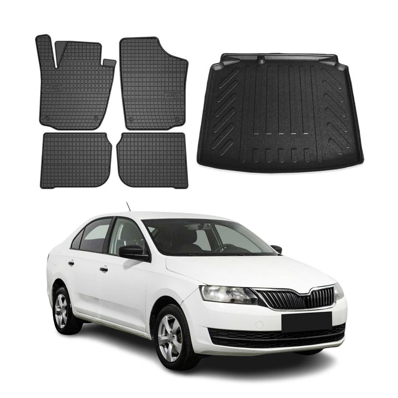 Kit Tapis de sol et coffre pour Skoda Rapid Berline 2012-2019 TPE Noir