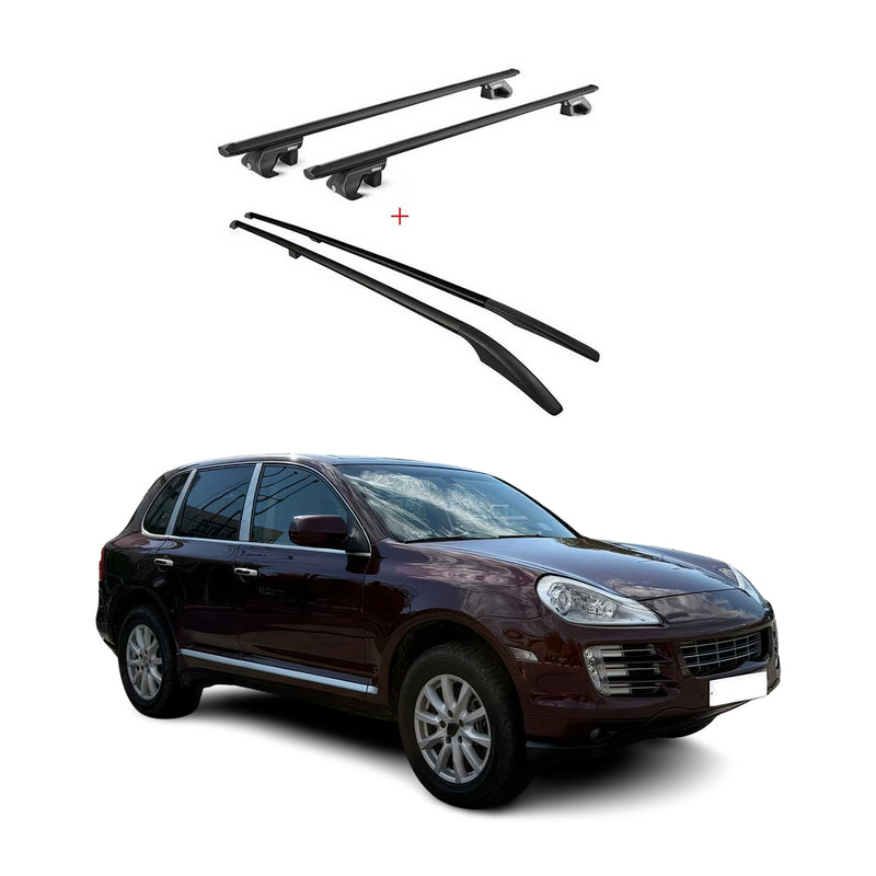 KIT Barres de toit trans+long pour Porsche Cayenne 2002-2010 Alu Noir