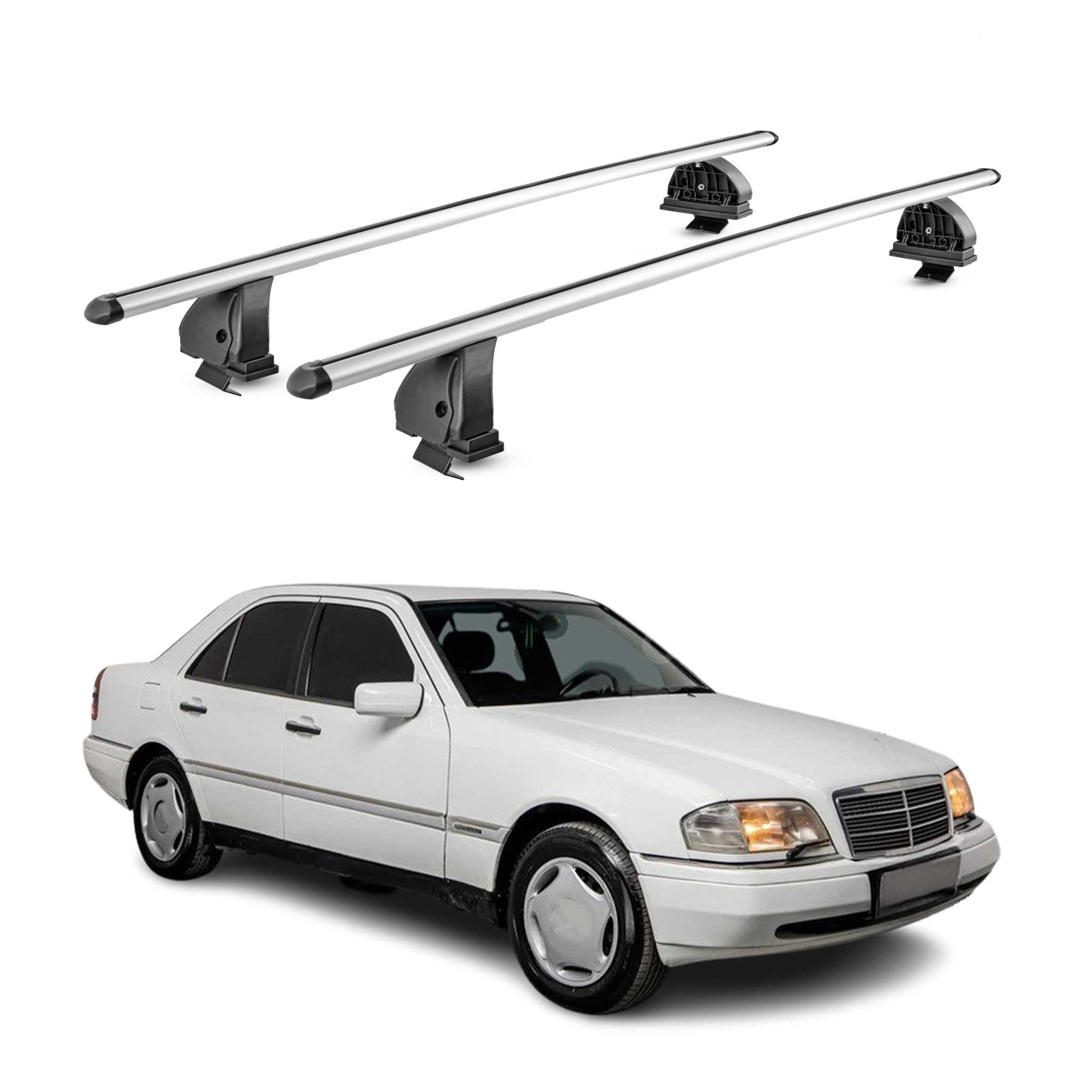Barres de toit transversales Alu pour Mercedes Classe C W202 1993-2000 Gris 2Pcs