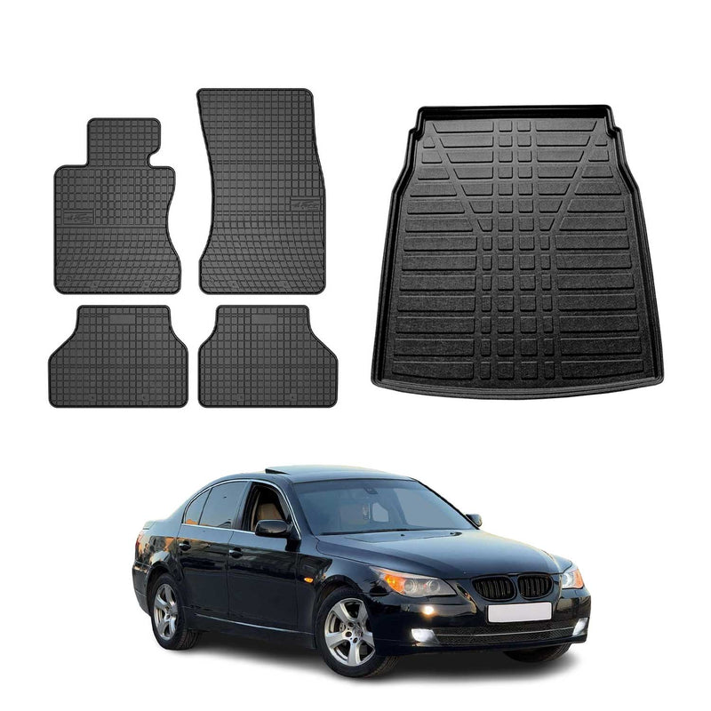 Kit Tapis de sol et coffre pour BMW Série 5 E60 2003-2010 / M5 2004-10 Noir TPE