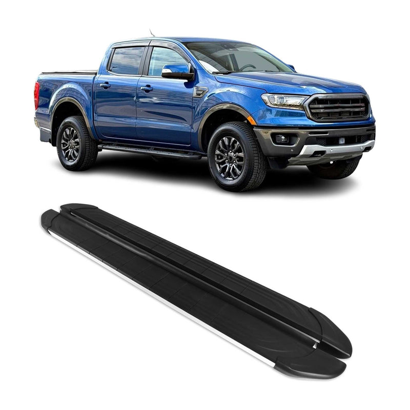 Marchepieds Latéraux pour Ford Ranger T6 2012-2022 DoubleCab Alu Gris Noir 2Pcs