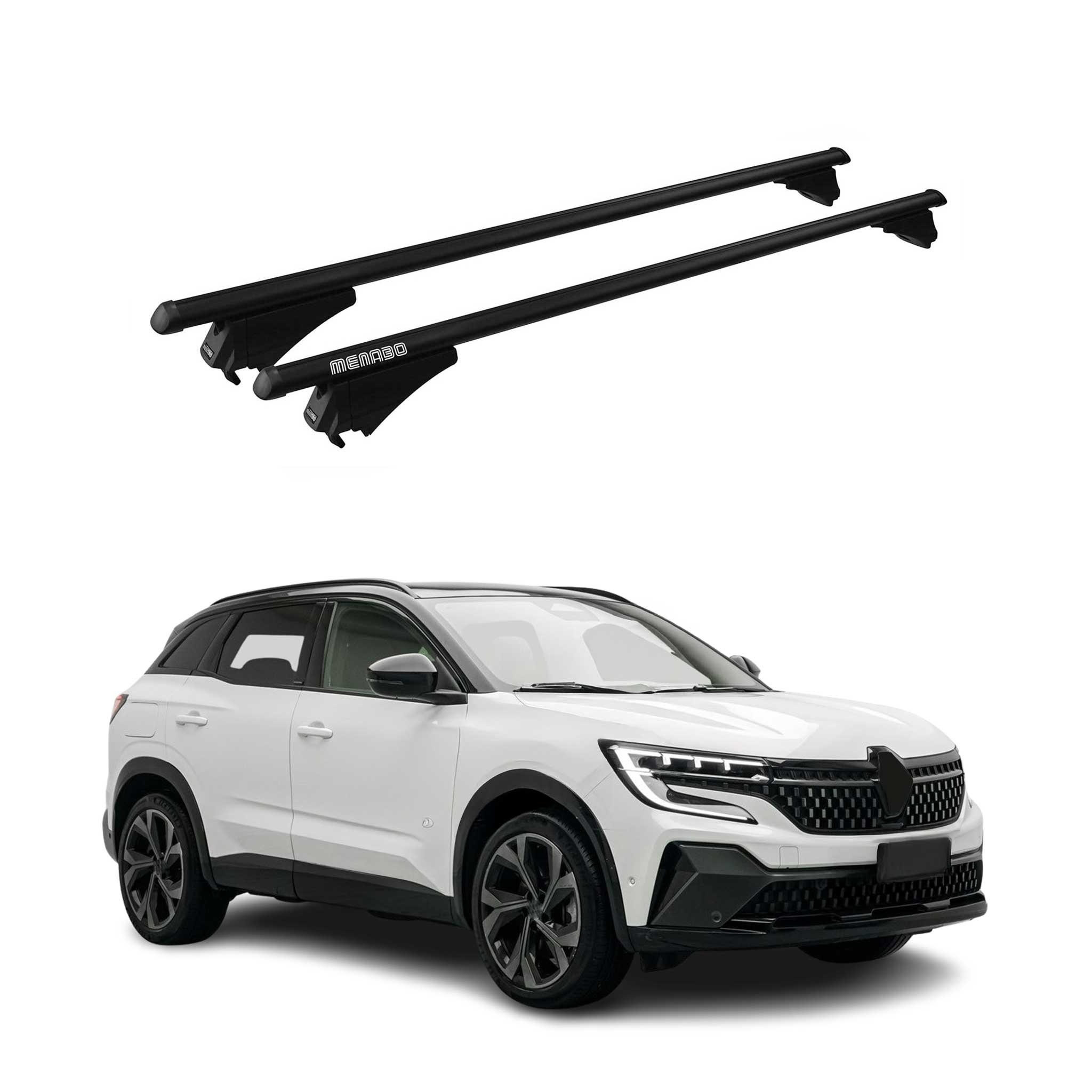 Menabo Barres de toit transversales pour Renault Austral 2022-2025 Alu Noir 2x