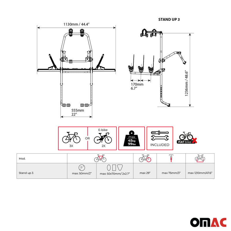 MENABO Porte-vélos sur Hayon pour VW Touran 2003-2024 3 Vélos