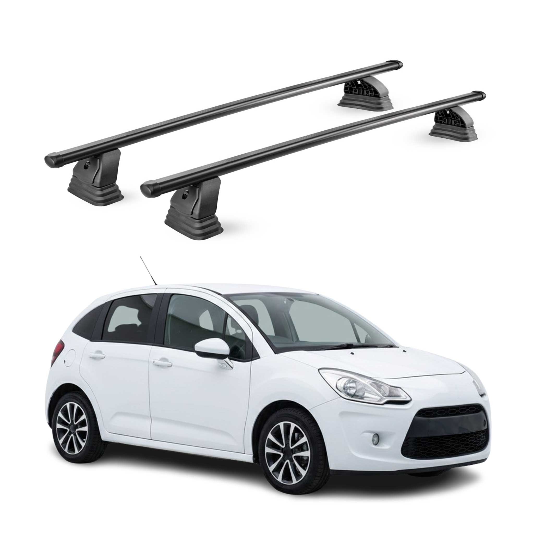 Barres de toit transversales acier pour Citroen C3 II 2009-2016 TÜV Noir 2Pcs