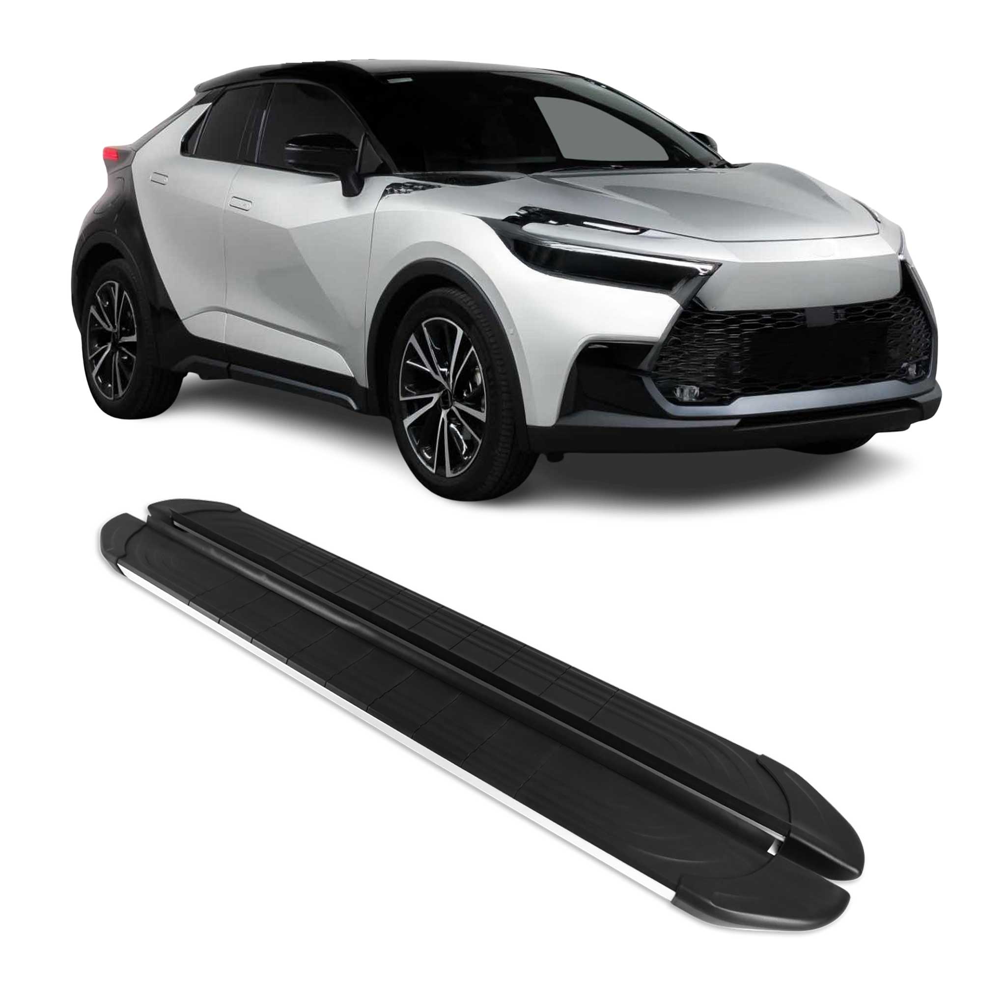 Marchepieds latéraux pédale pour Toyota C-HR AX20 2023-2026 Alu Gris Noir 2Pcs