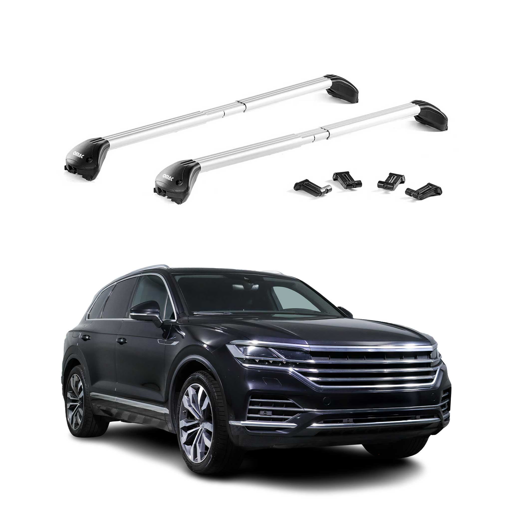 Barres de toit transversales pour VW Touareg III 2018-2024 Pre-FL Alu Gris 2x