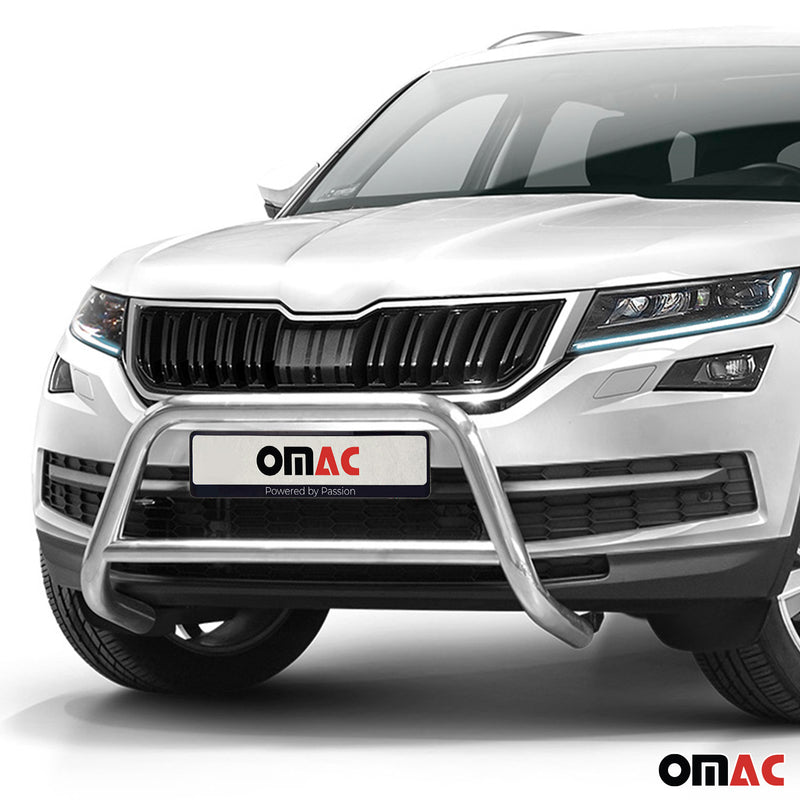 Pare-Buffle Avant Pour Skoda Kodiaq 2017-2021 en Acier Inoxy Argent