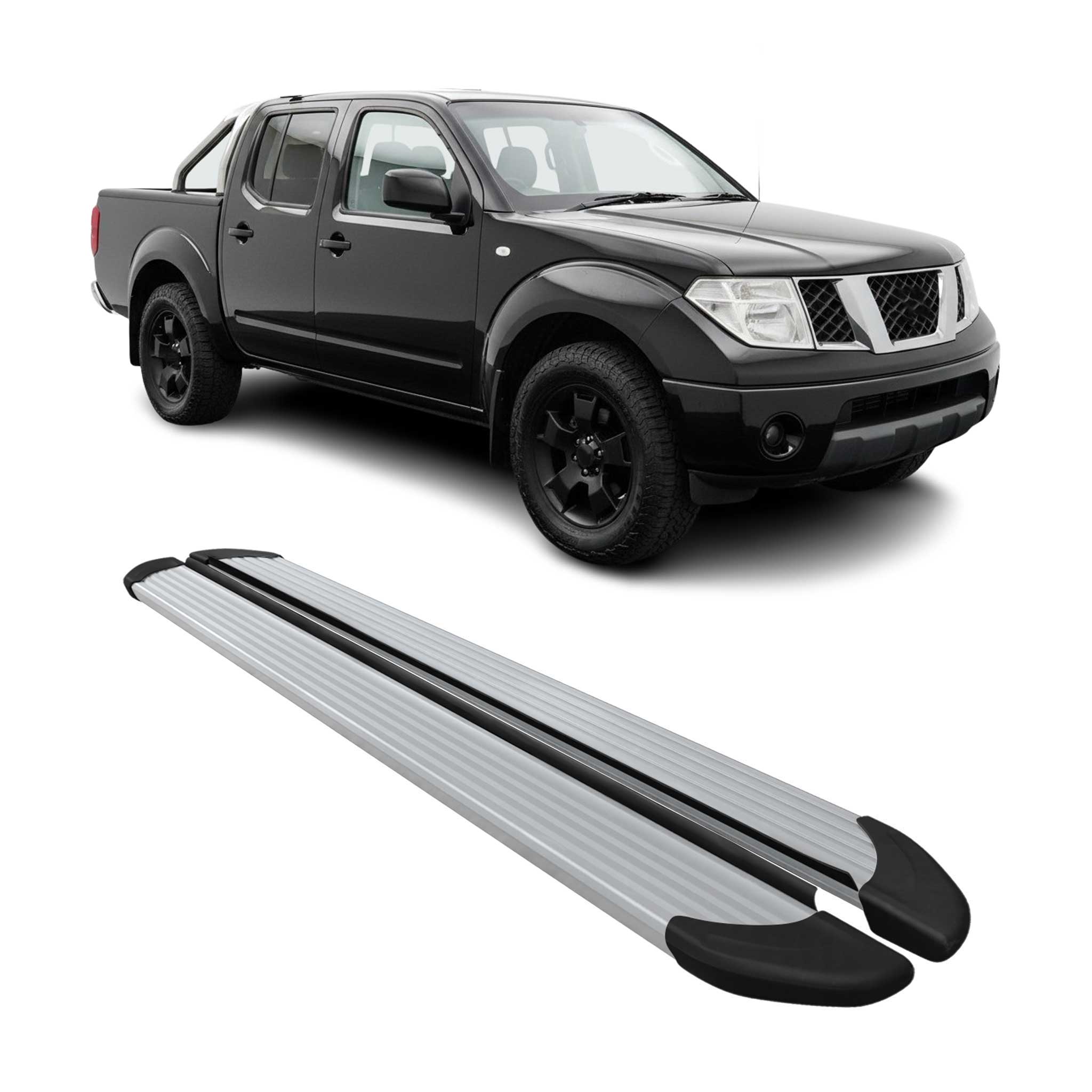 Marchepieds Latéraux pour Nissan Navara D40 Double Cab 2005-2016 Alu Argent 2Pcs