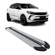 Marchepieds Latéraux pour Opel Grandland 2021-2024 Aluminium Argent L1 Court 2x