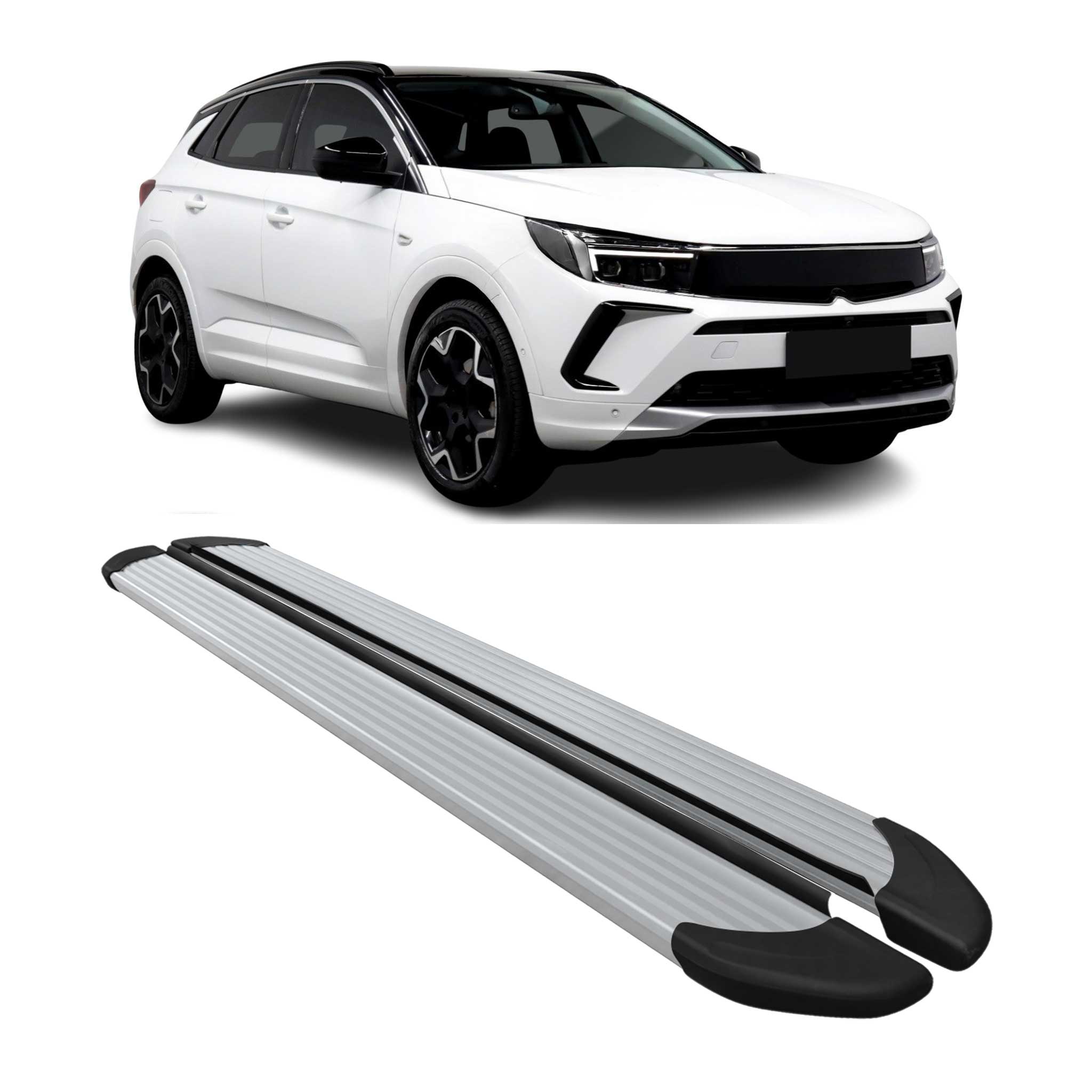 Marchepieds Latéraux pour Opel Grandland 2021-2024 Aluminium Argent L1 Court 2x