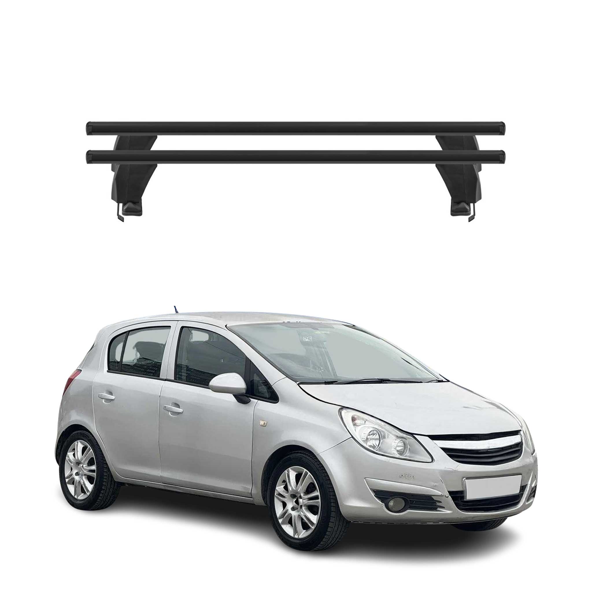 Menabo Barres de toit transversales pour Vauxhall Corsa 2006-2010 Porte-Bagage lisse Noir 2x TÜV