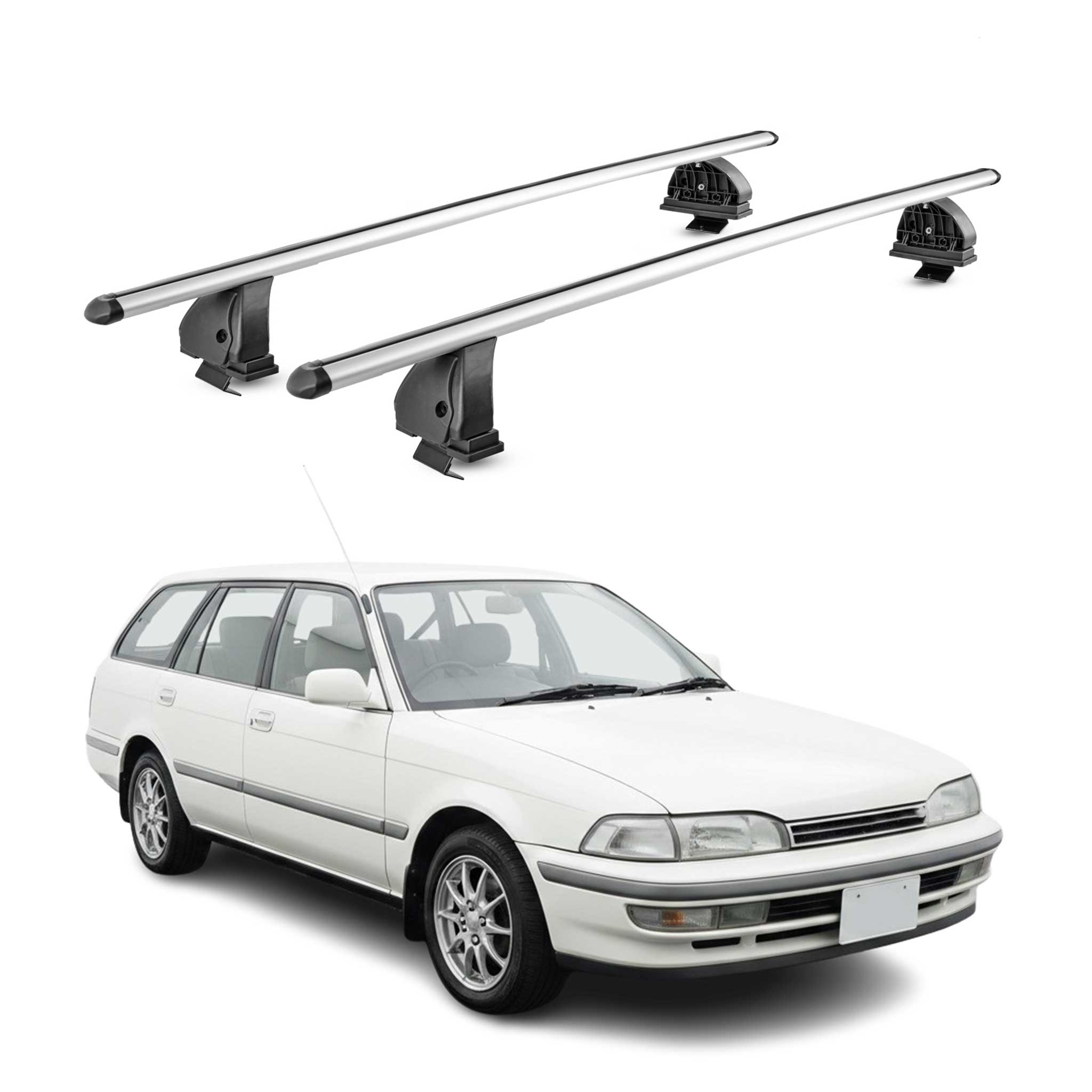 Barres de toit transversales Alu pour Toyota Carina T17 Break 1988-1992 Gris 2x