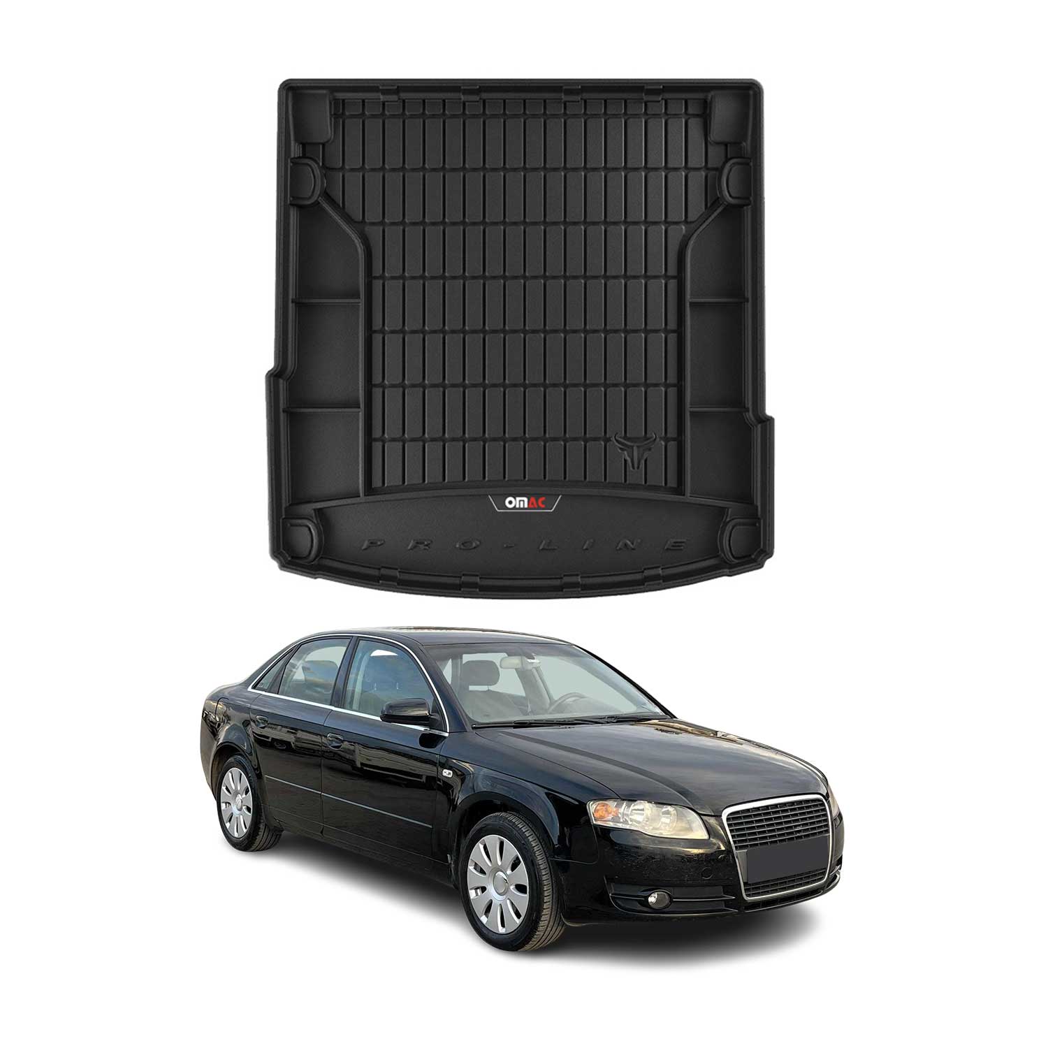 OMAC Tapis de coffre caoutchouc pour Audi A4 B7 Berline 2004-08 Noir Premium