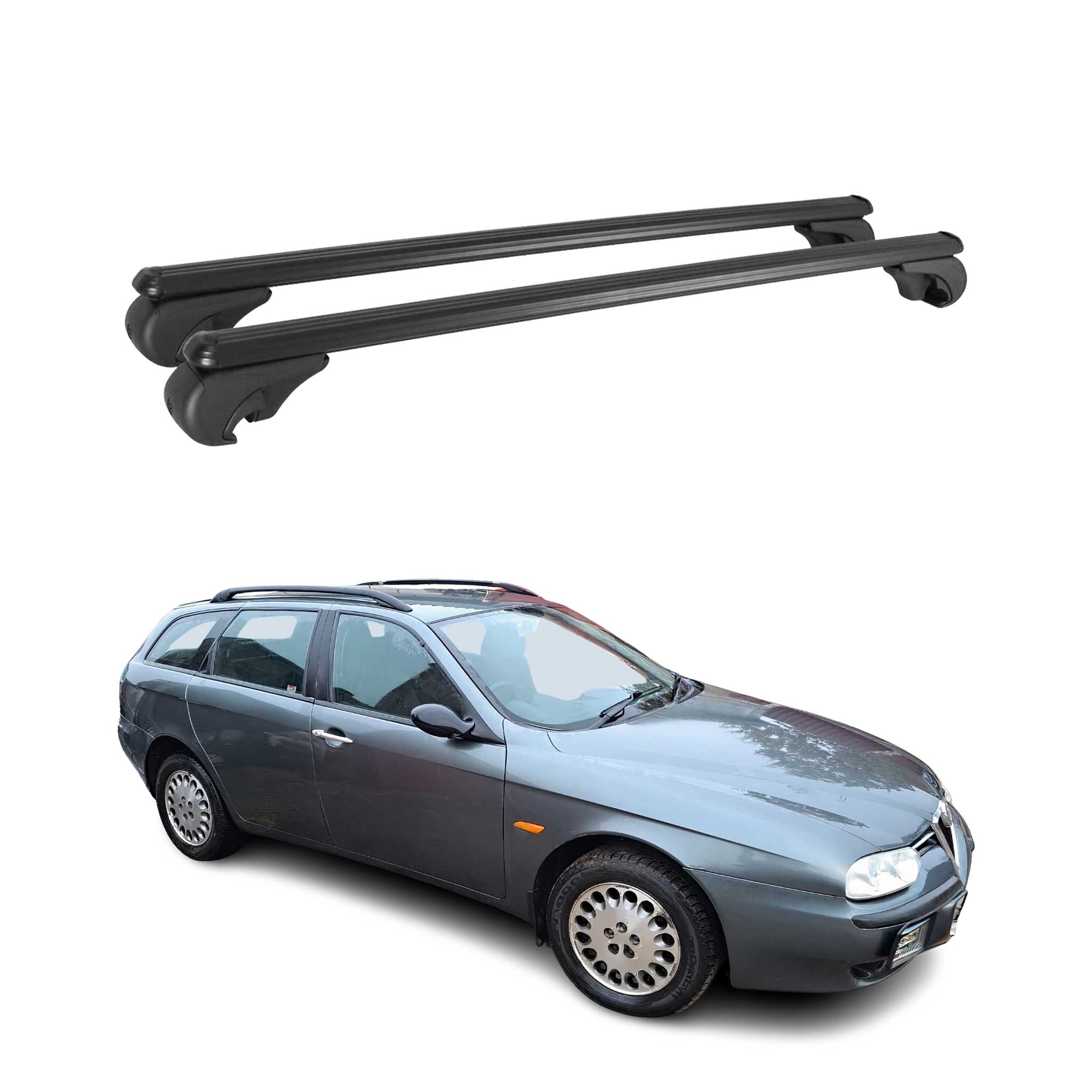 Barres de toit transversales pour Alfa Romeo 156 Sportwagon 2000-2006 Alu noir