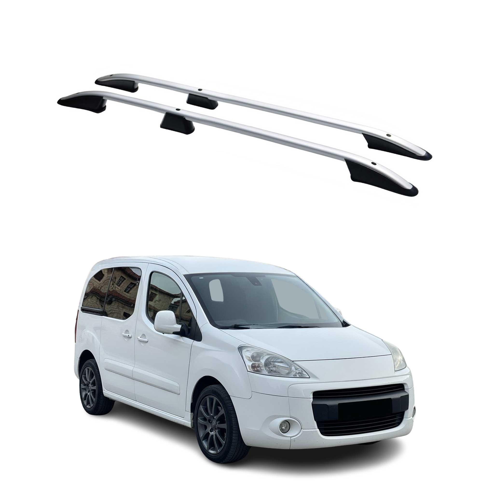 Barres de toit longitudinales pour Peugeot Partner Tepee 2008-2018 L1 Alu Gris