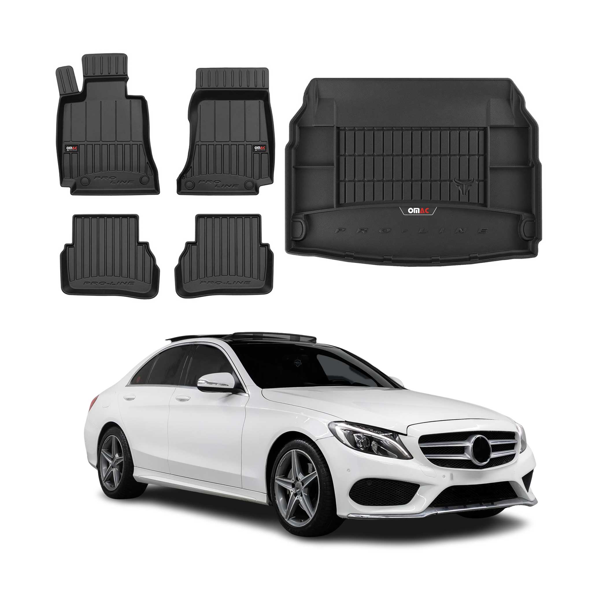 Kit Tapis de Sol et Coffre pour Mercedes Classe C W205 2013-2022 TPE Noir