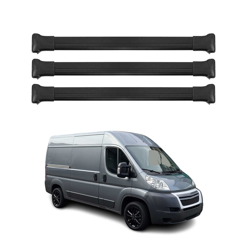 Barres de toit transversales pour Citroen Jumper 2007-2024 Aluminium Noir 3Pcs
