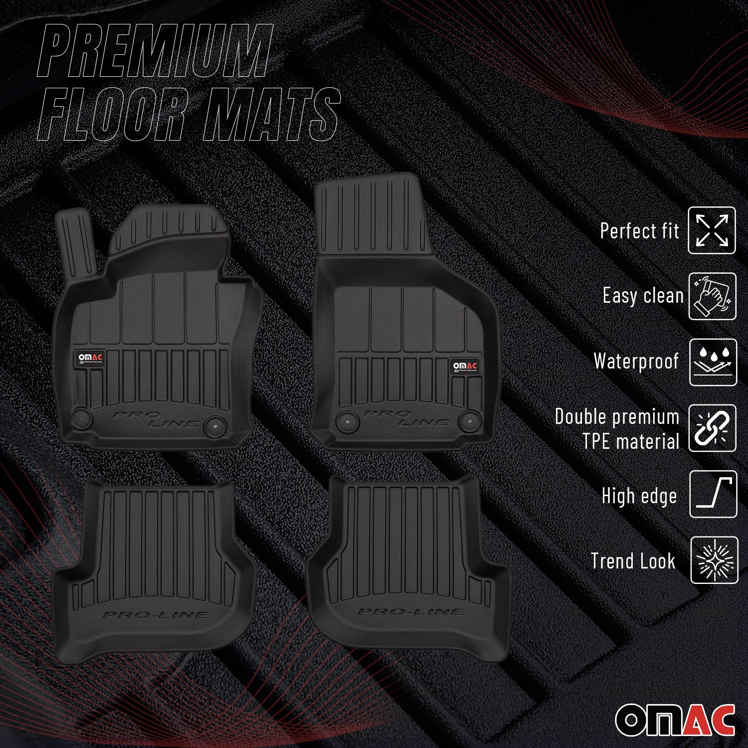 OMAC Tapis de sol en caoutchouc pour Skoda Octavia 2004-2013  Noir Premium