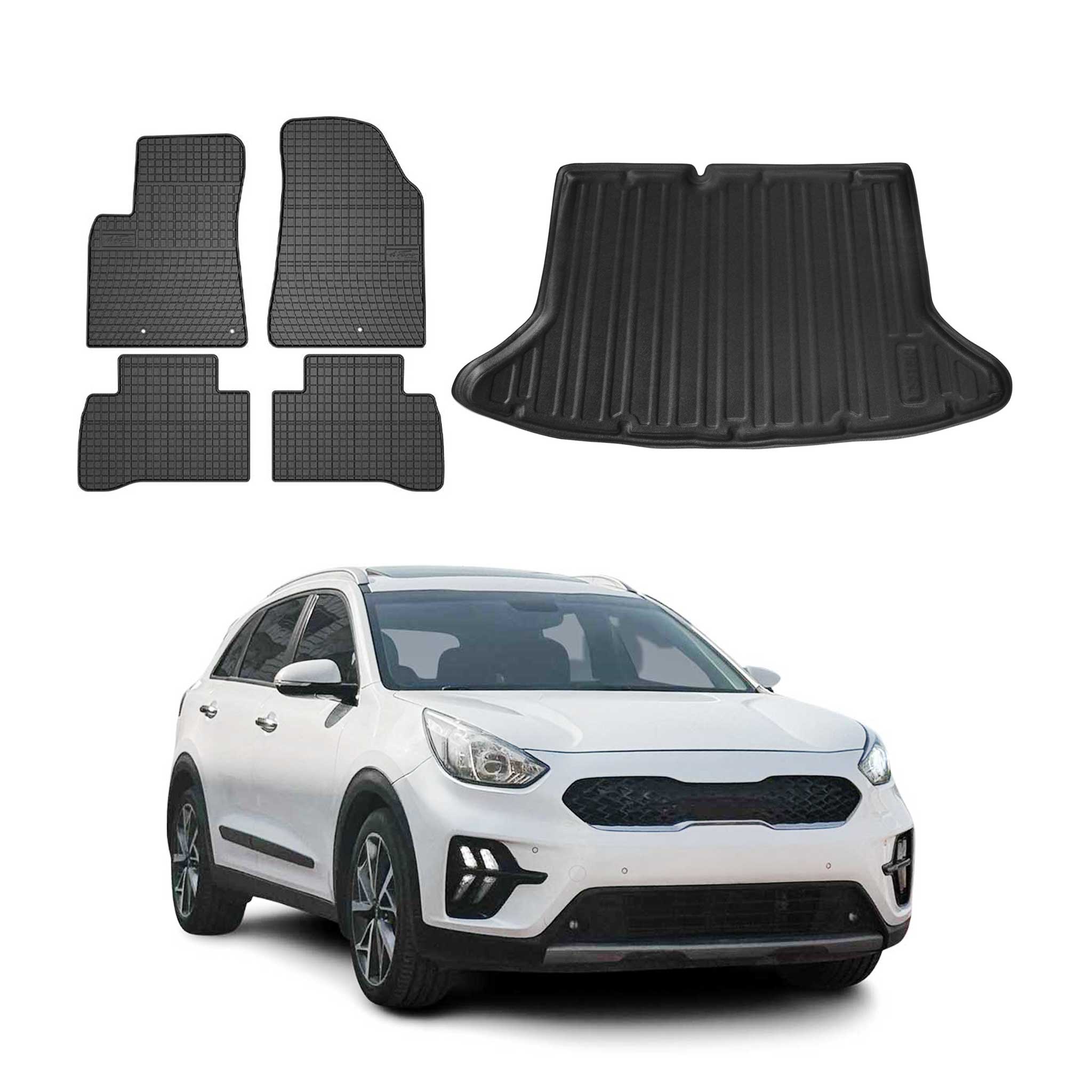 Kit Tapis de sol et coffre pour Kia Niro mk1 2016-2021 TPE Noir 5Pcs