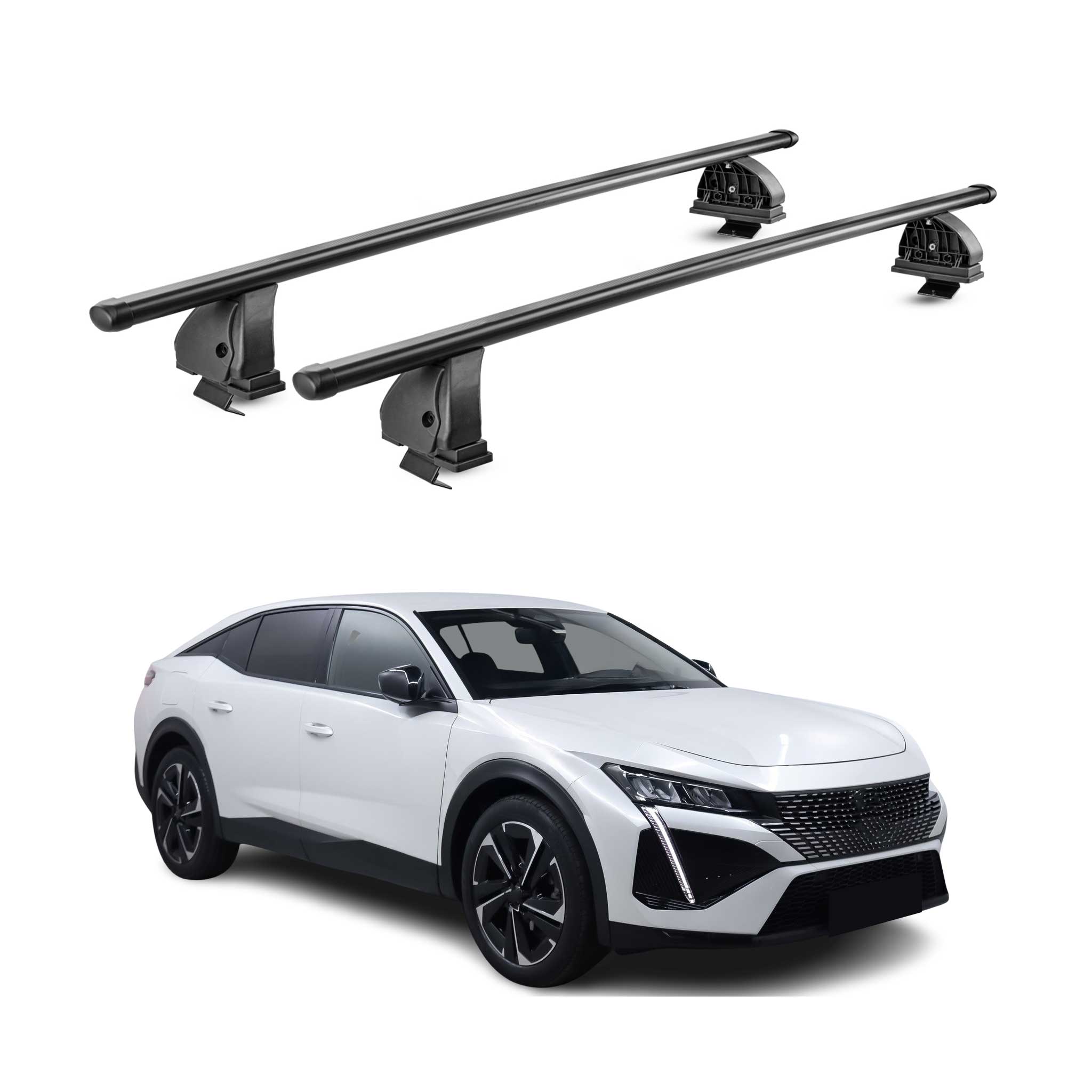Barres de toit transversales acier pour Peugeot 408 2023-2026 TÜV 75 kg Noir 2x