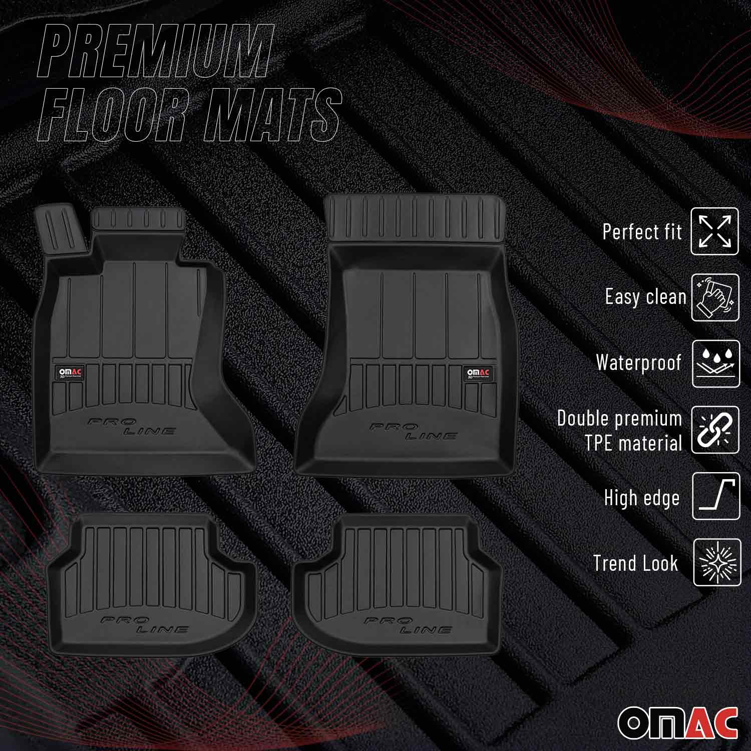 OMAC Tapis de sol caoutchouc pour BMW Série 5 F10 F11 2013-2017 Noir Premium