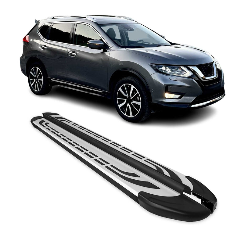 Marchepieds Latéraux pour Nissan X-Trail T32 2014-2024 Aluminium Gris Noir 2Pcs