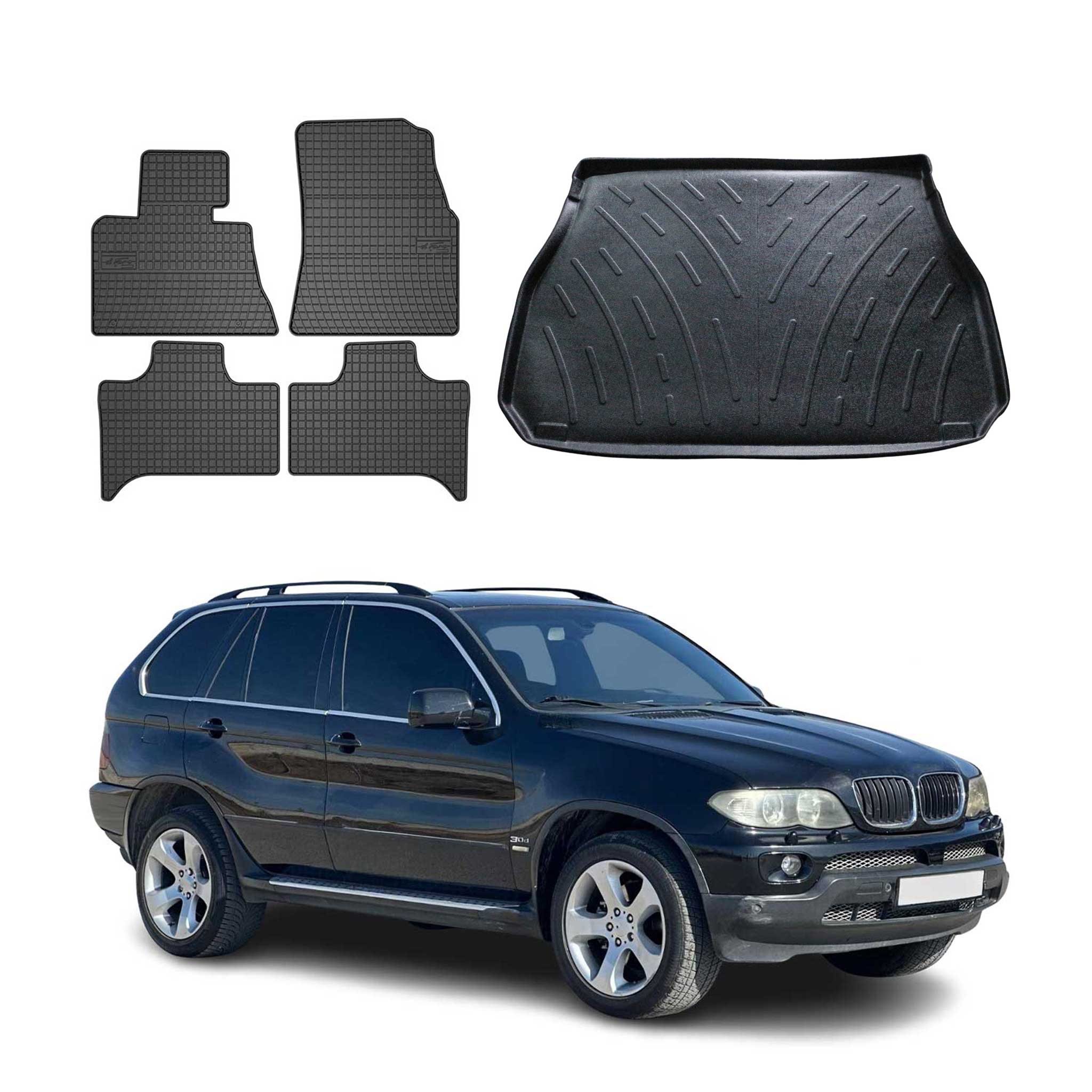 Kit Tapis de sol et coffre pour BMW X5 E53 1999-2006 Noir TPE