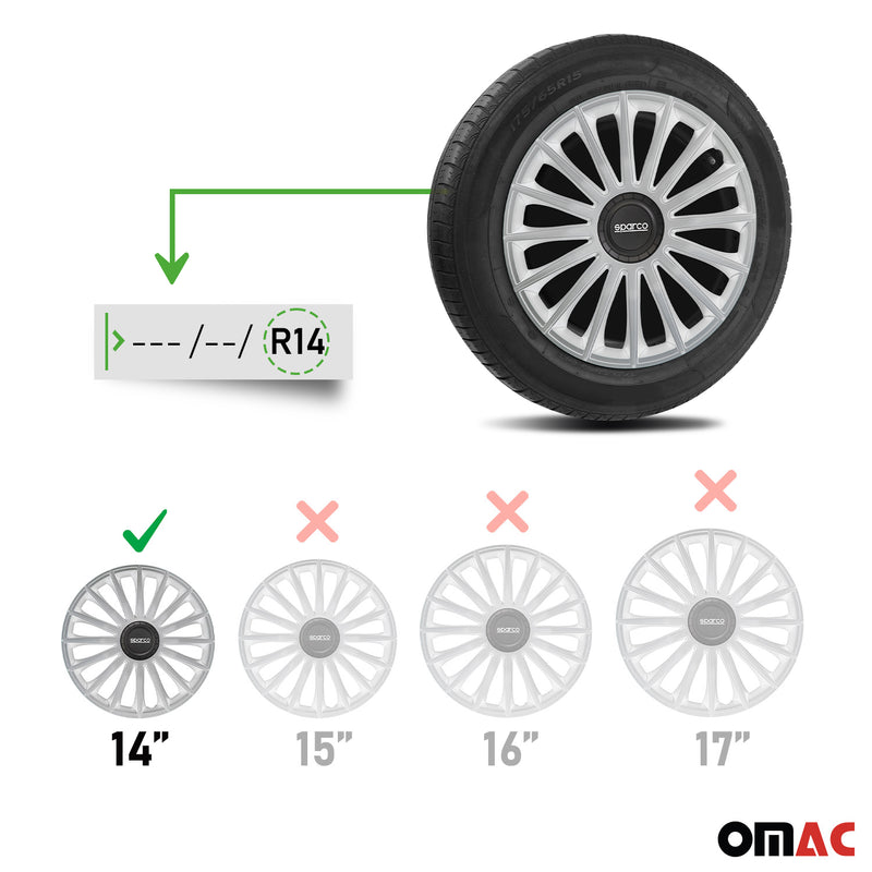 SPARCO Jeu Enjoliveurs de Roues 14 Pouces Argenté en ABS 4 piéces