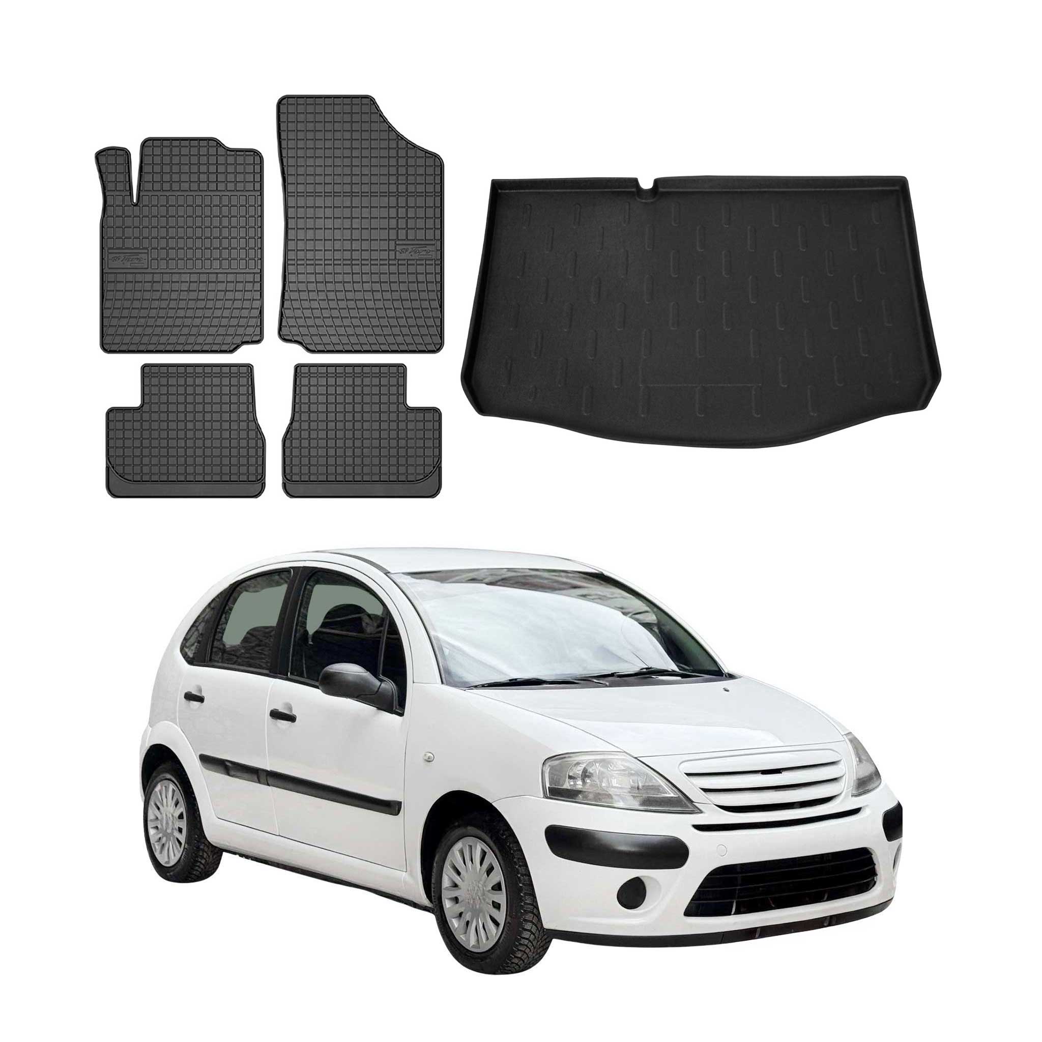 Kit Tapis de sol et coffre pour Citroen C3 2002-2009 TPE Noir