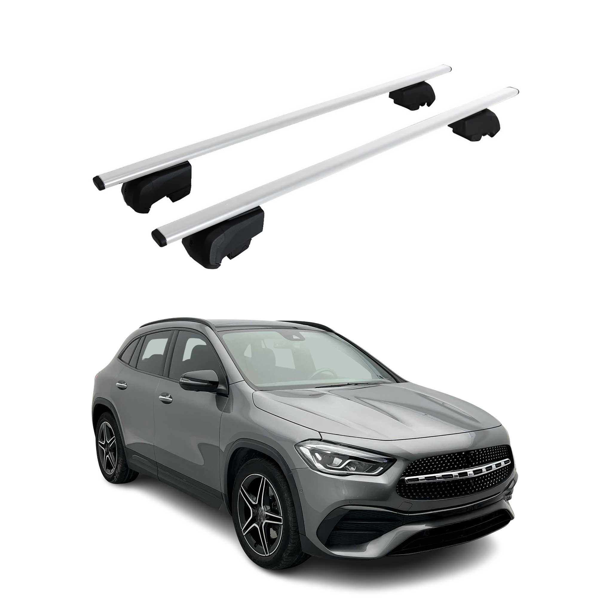 Barres de toit Transversales pour Mercedes GLA 2020-2023 Fer Argent ABE