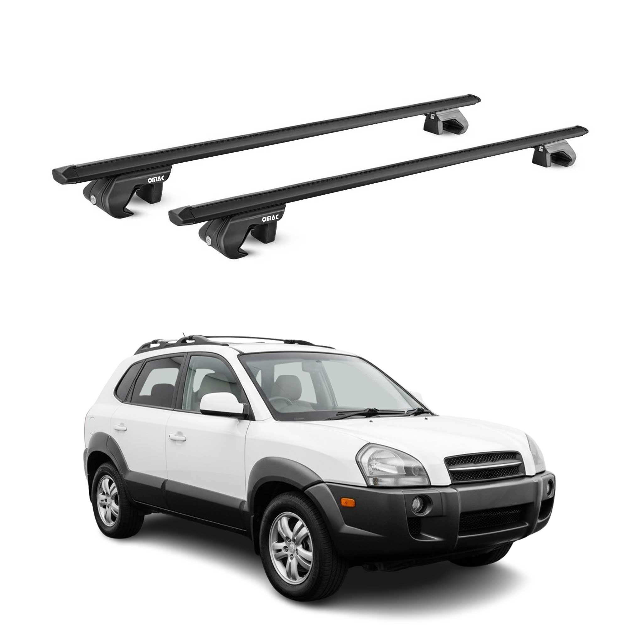Barres de toit transversales pour Hyundai Tucson I 2005-2009 Aluminium Noir ABE
