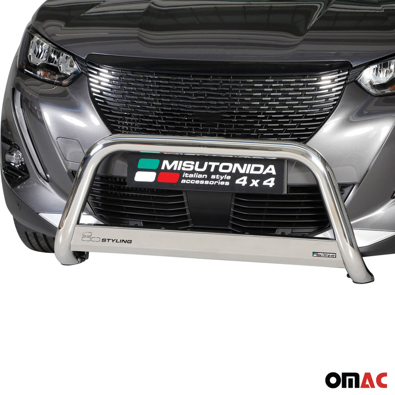Pare-buffle Avant pour Peugeot 2008 2020-2025 63mm en Acier Inoxydable Argent
