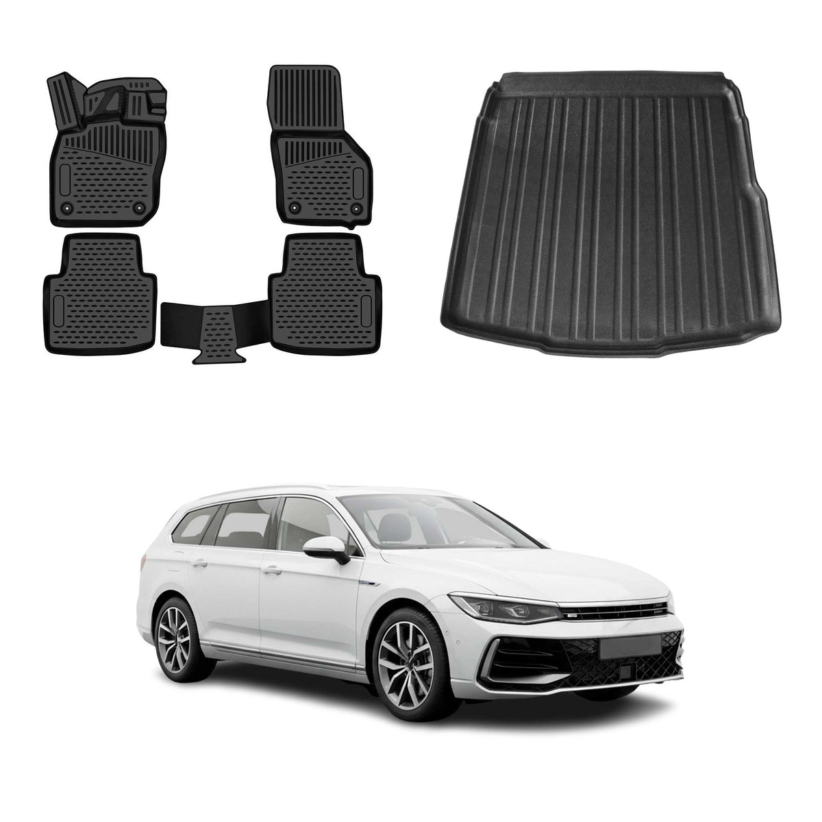 OMAC Kit Tapis de Sol et Coffre pour VW Passat B8 Berline 2019-2023 Facelift