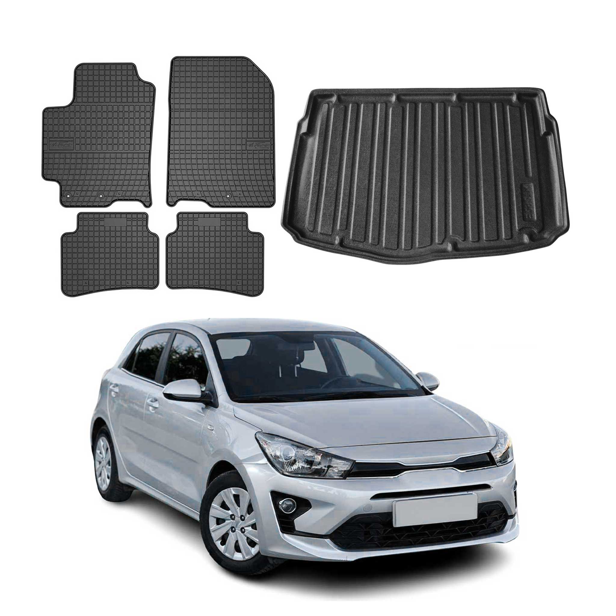 Kit Tapis de sol et coffre pour Kia Rio 2018-2024 TPE Noir