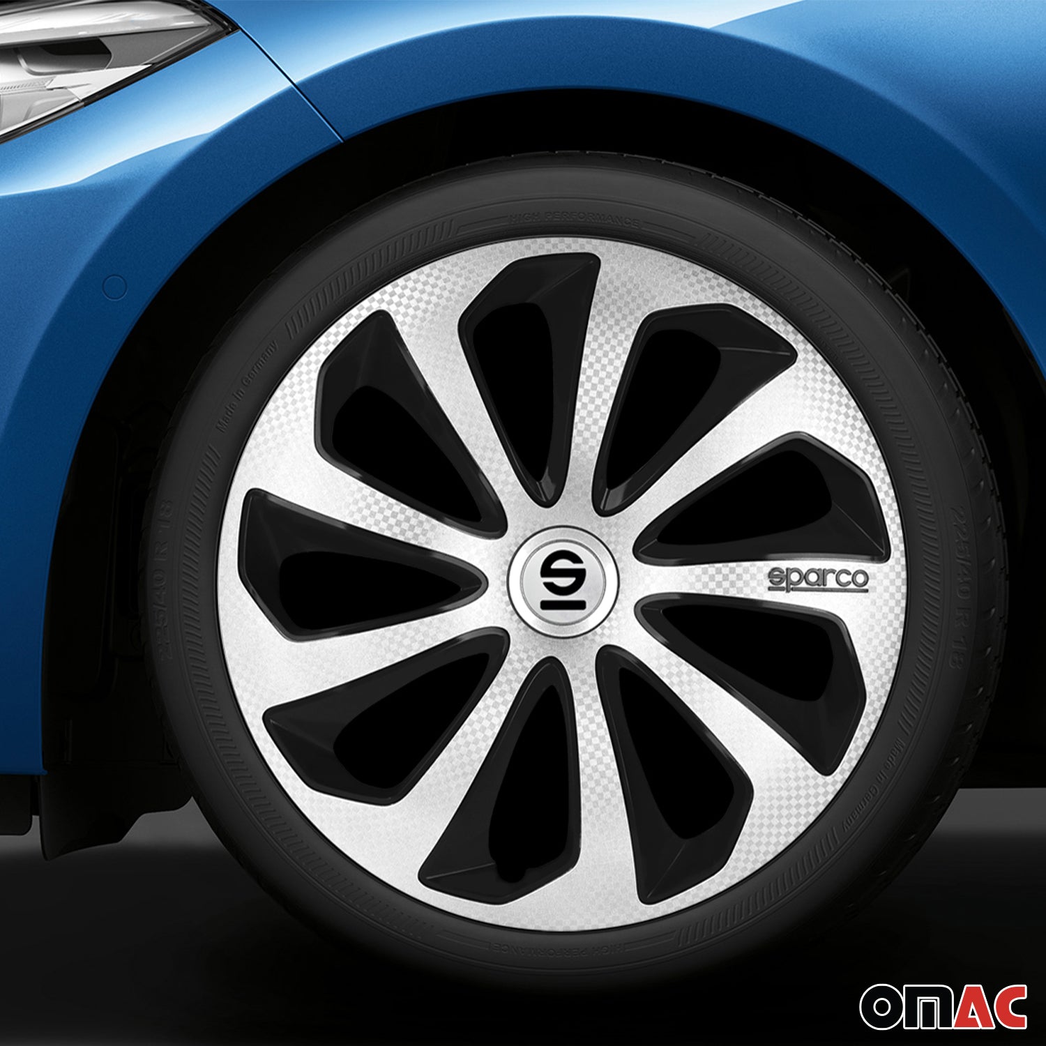 SPARCO Jeu Enjoliveurs de Roues 15 Pouces Argenté Carbone Noir