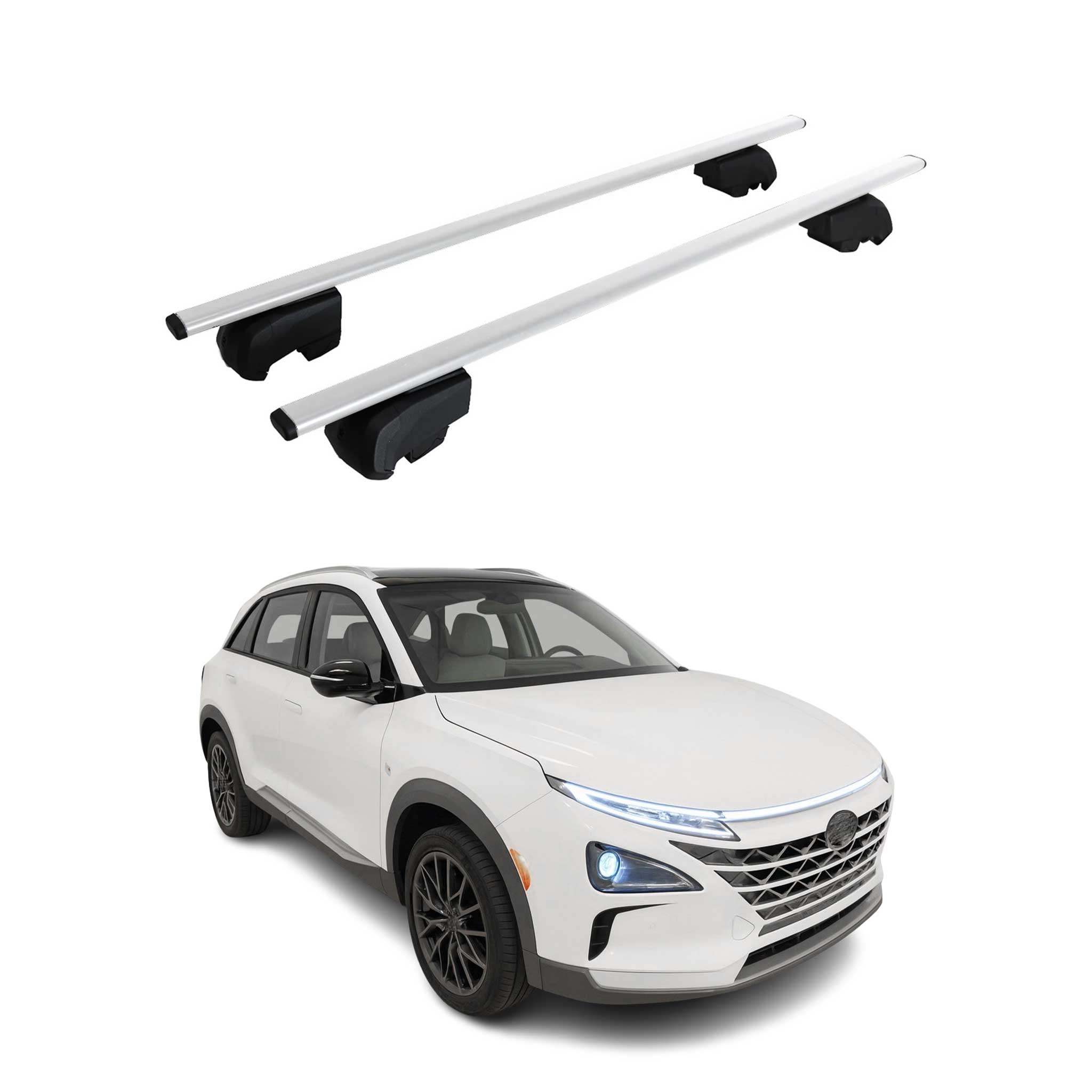 Barres de toit Transversales pour Hyundai Nexo 2019-2026 Fer Argent ABE