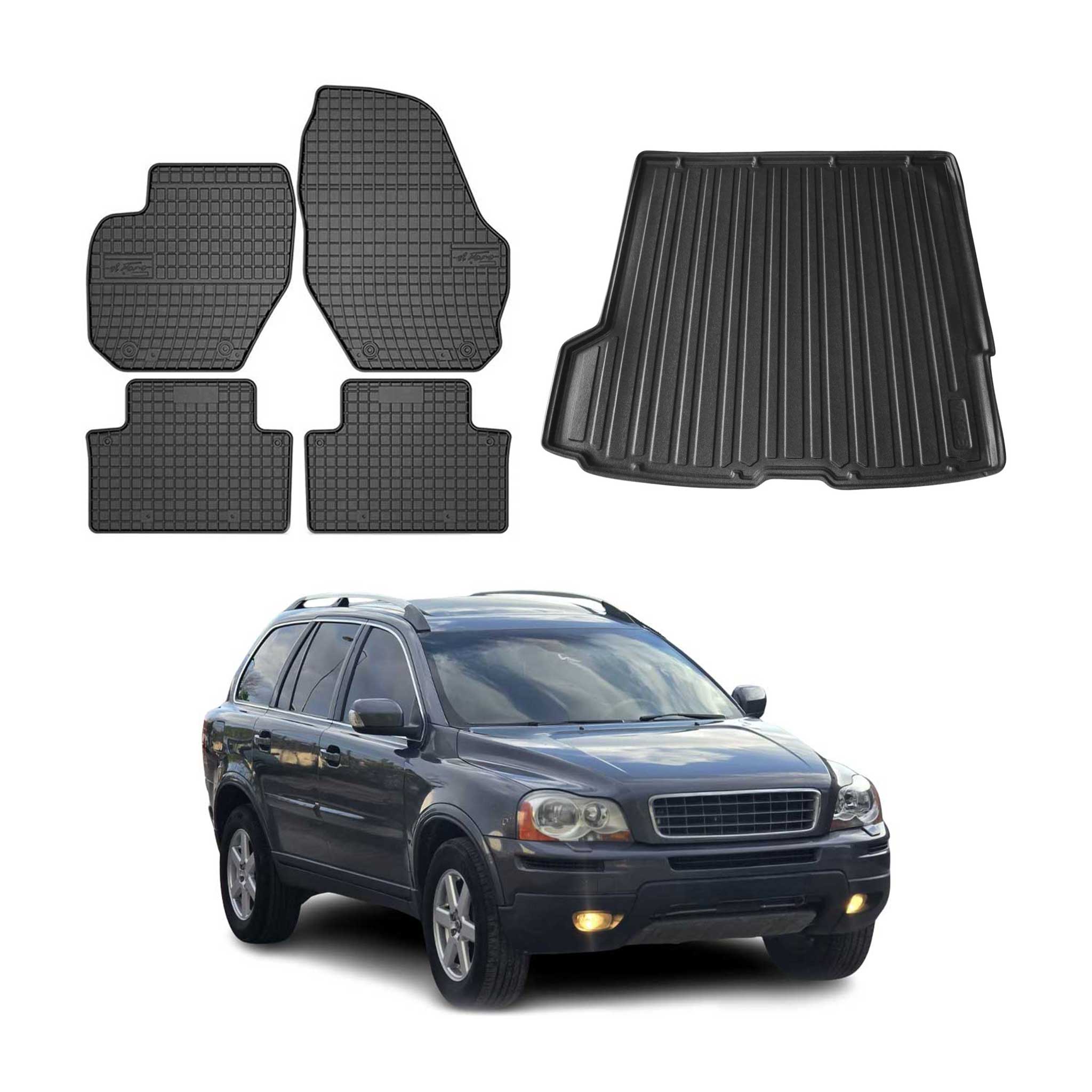 Kit Tapis de sol et coffre pour Volvo XC90 2003-2015 TPE Noir