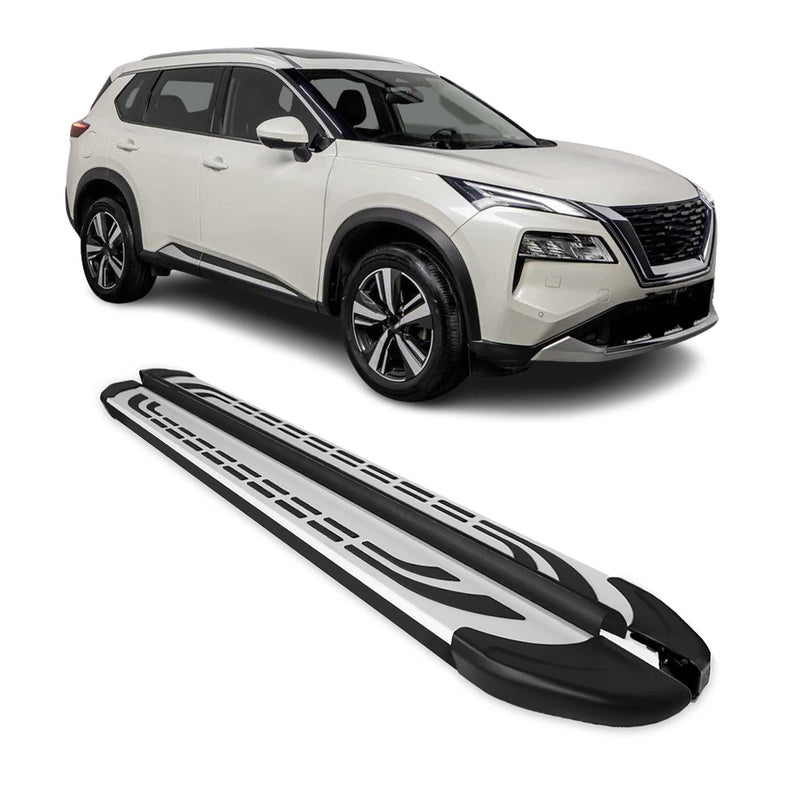 2021-2024 Nissan X-Trail Marchepieds Latéraux Aluminium Gris Noir 2Pcs