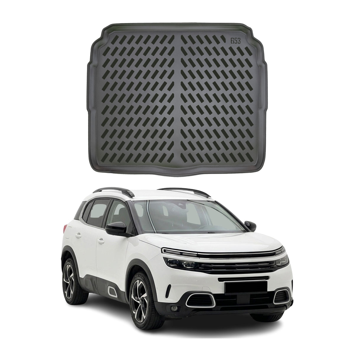 Tapis de coffre pour Citroen C5 Aircross 2017-2025 Noir 3D en Caoutchouc TPE