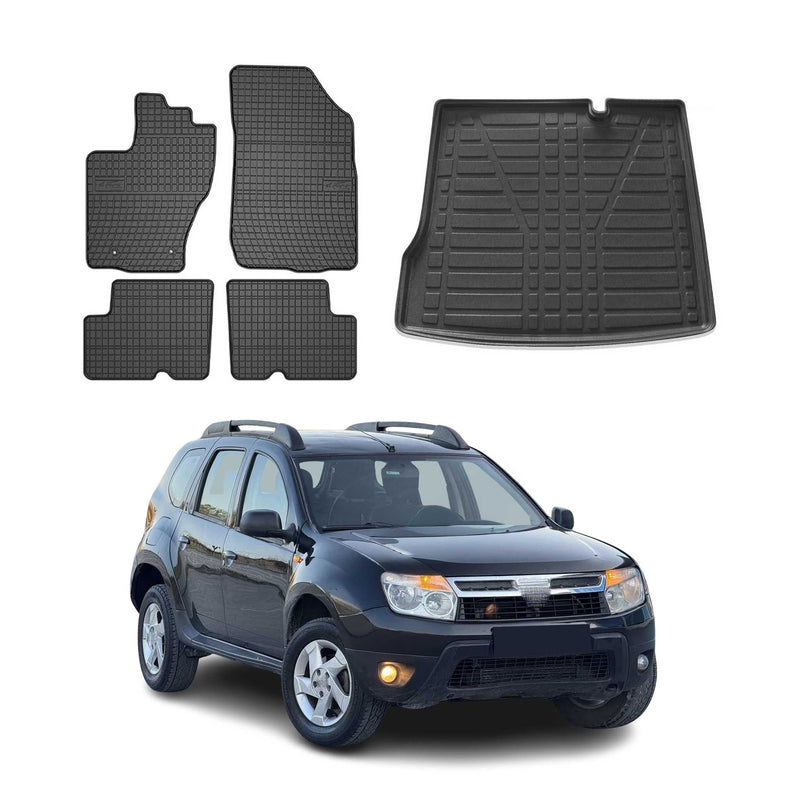 Kit Tapis de sol et coffre pour Dacia Duster 4x2 2010-2018 TPE Noir