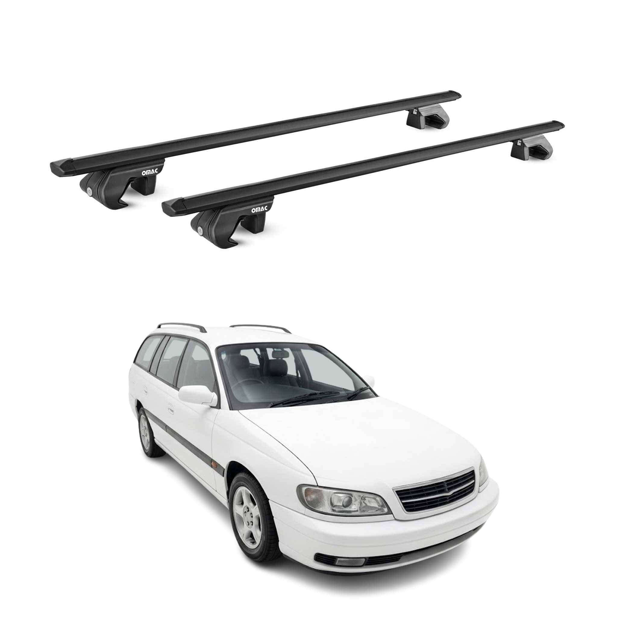 Barres de toit transversales pour Opel Omega A Break 1986-1993 Alu Noir ABE
