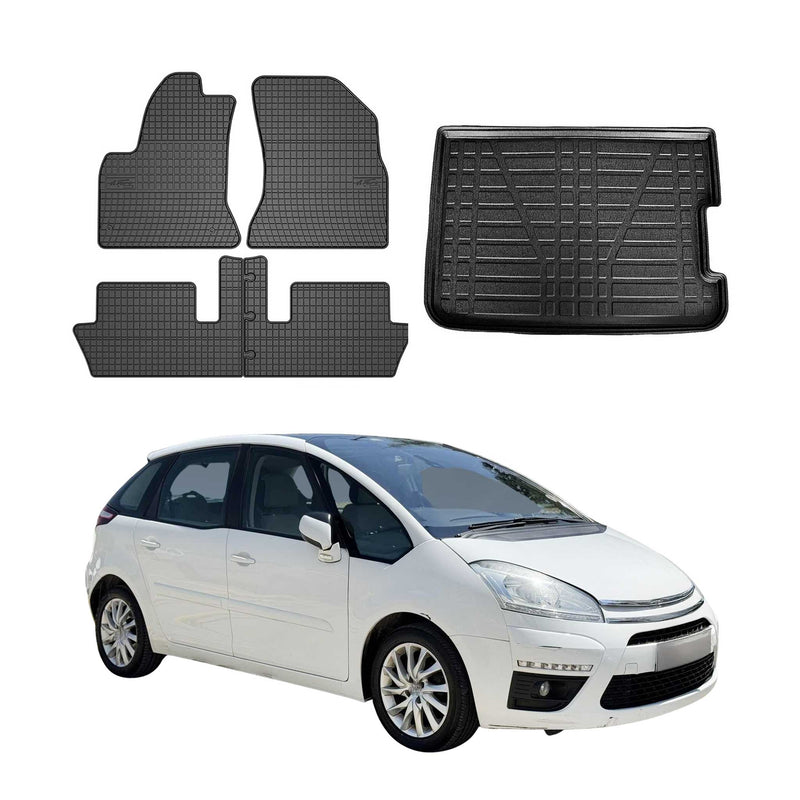 Kit Tapis de sol et coffre pour Citroen C4 Picasso 2006-2012 TPE Noir